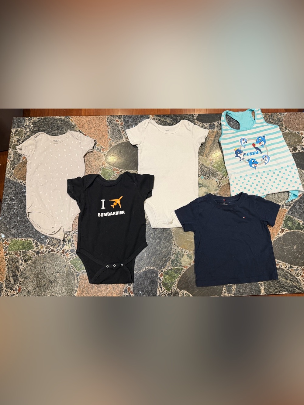 5 Black Baby Onesie and two tshirts - Branded Graphic Kids One-Piece 24 months